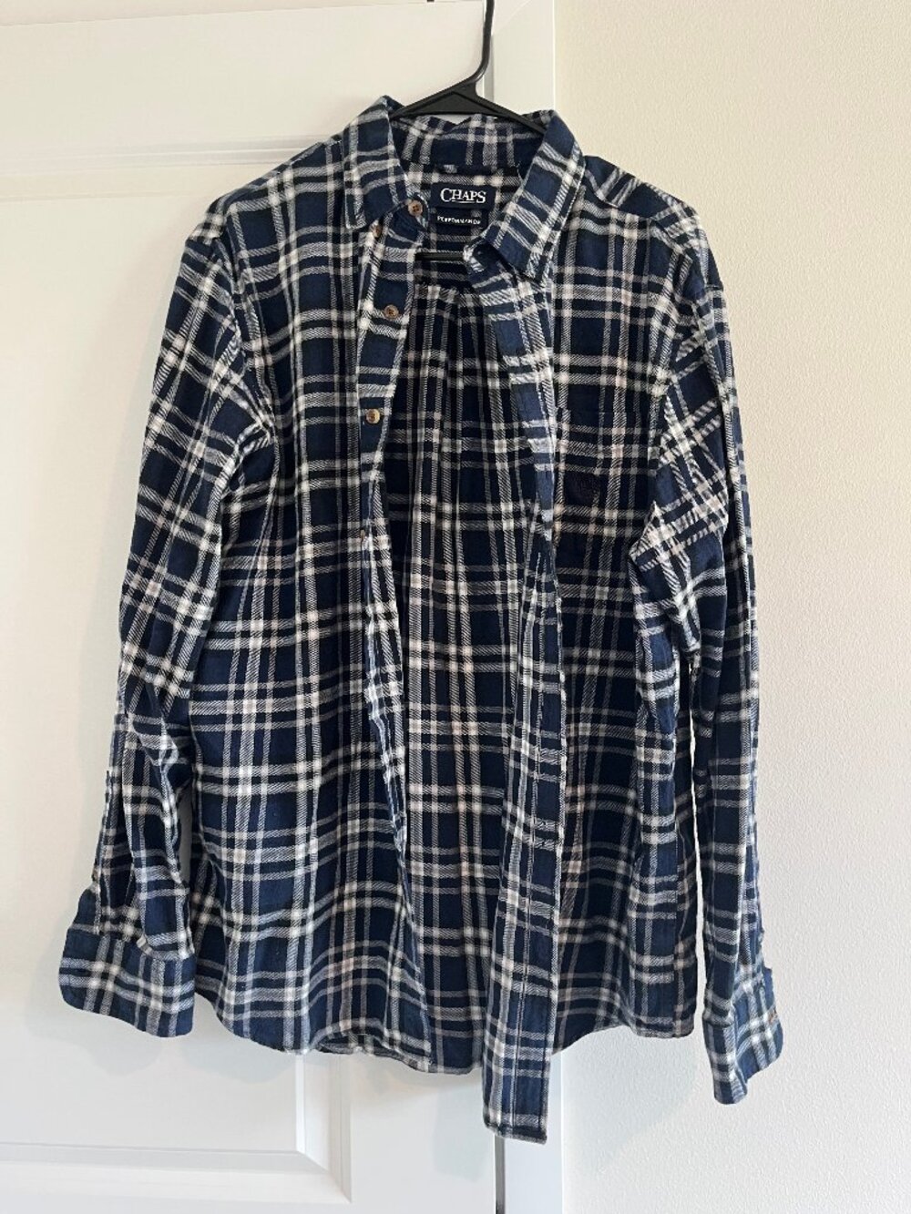 Chaps Performance Blue Plaid Flannel Size L